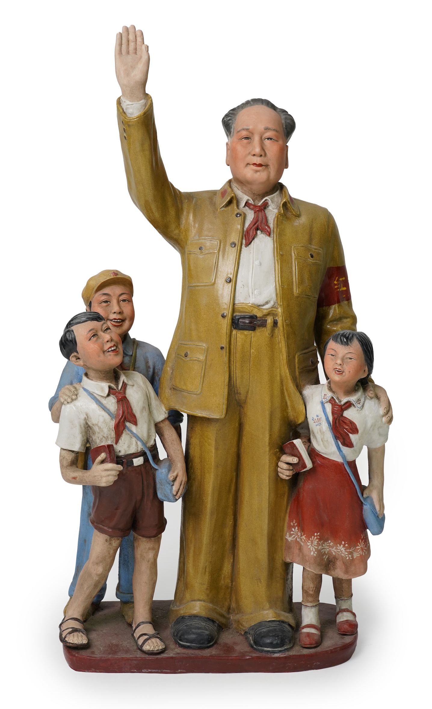 A large Chinese enamelled porcelain group of Mao Dse Dong and three school children, 1970s